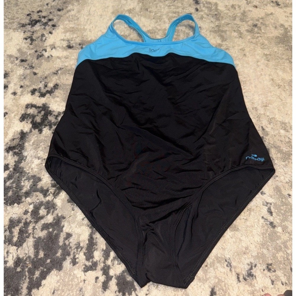 Nabaiji  Womens Decathlon Leony One Piece Swimsuit Black Blue Sz Large‎ US New